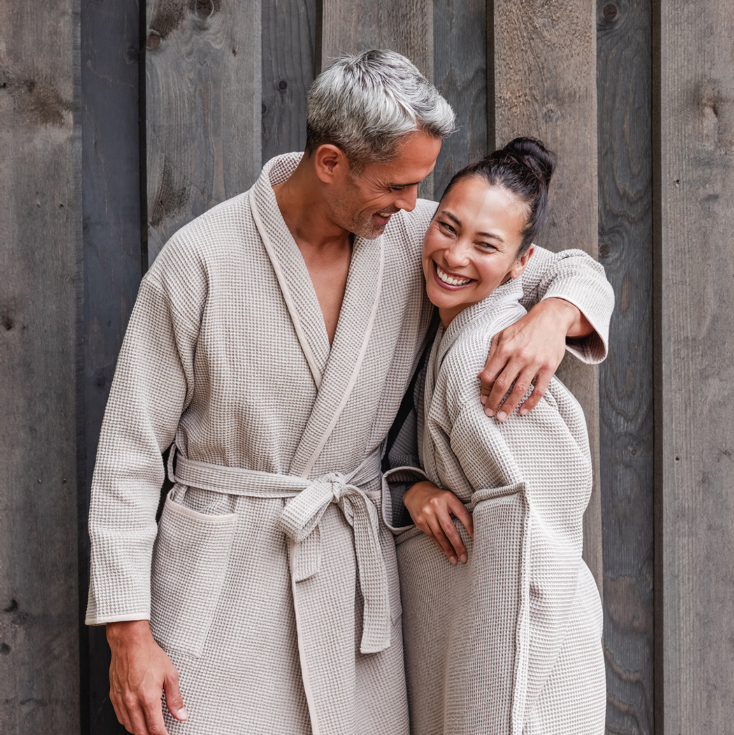 BADESOFA Luxury Spa Robes on Male and Female Couple.